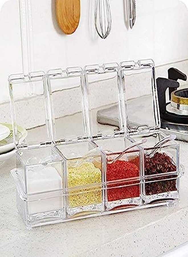 Fresh creation Crystal Plastic Seasoning Acrylic Spice Rack, 4 Pieces Box with 4 Spoons, Kitchen Ware, Masala Container., Clear - Image 2